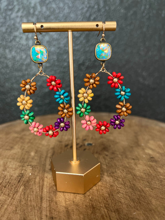 Multi Bead Flower Teardrop Earring