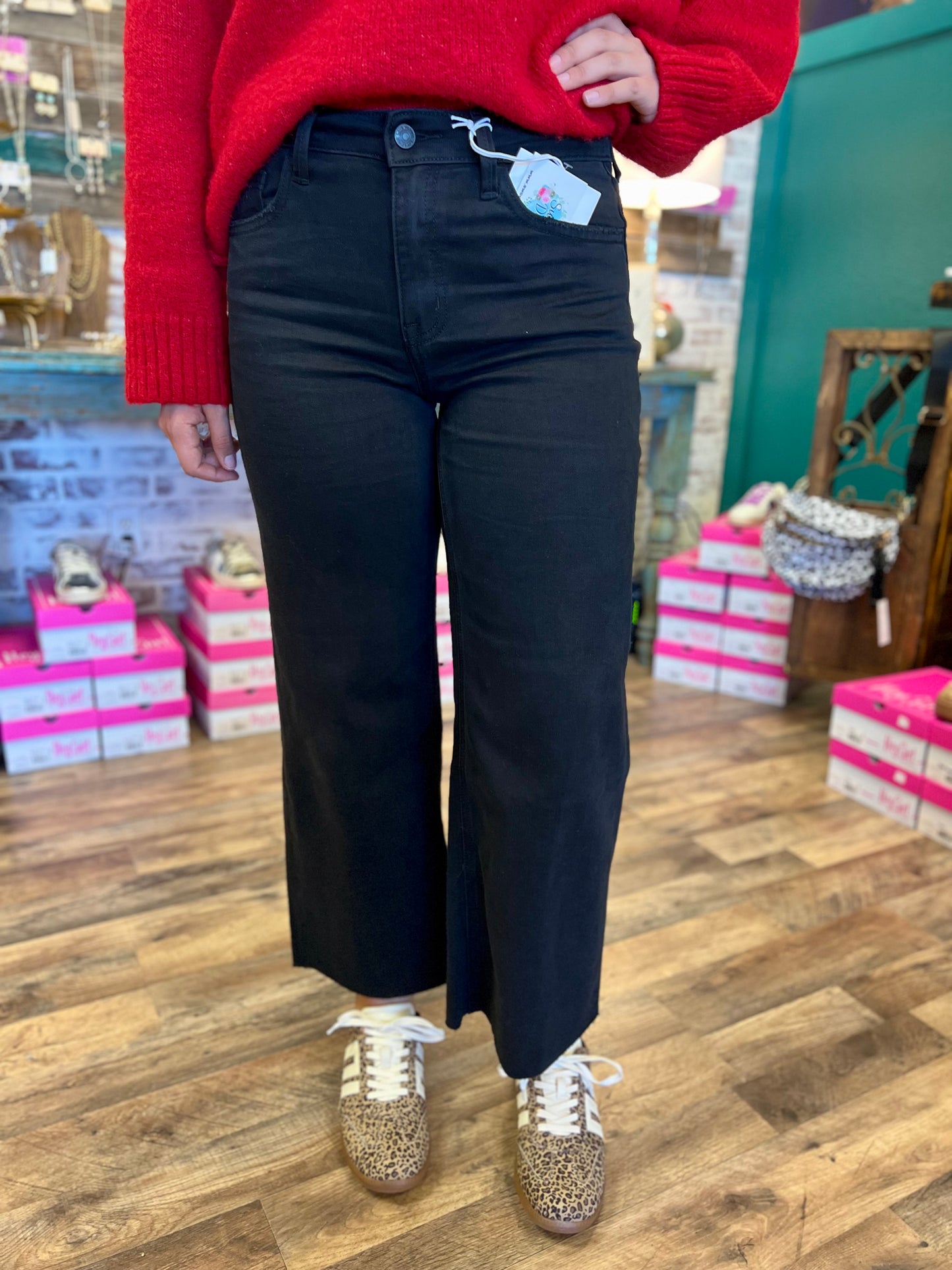 Lovervet Jet Black High Rise Wide Leg Jean