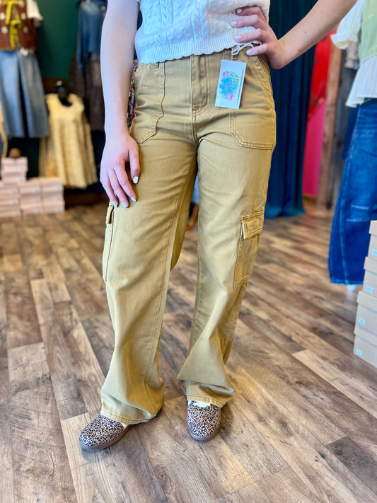 Vervet Golden Brown High Rise Utility Cargo Wide Leg