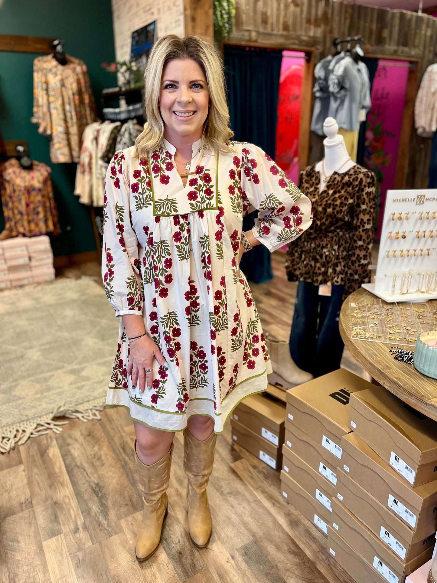 Maroon & Ivory Floral Dress
