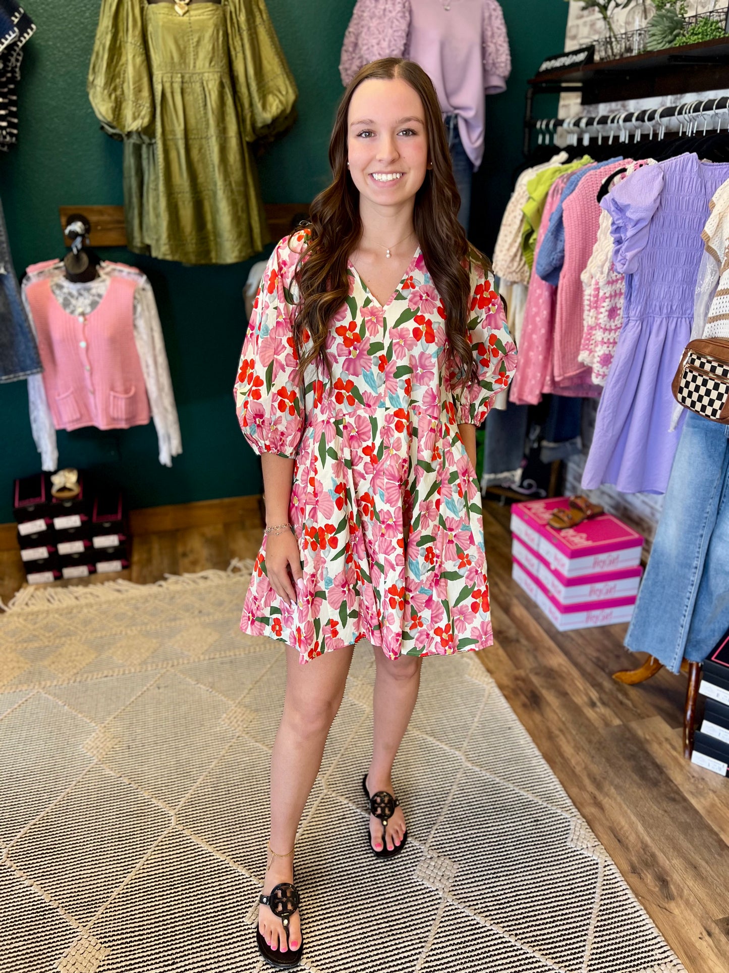 Pink & Neon Coral Floral Dress