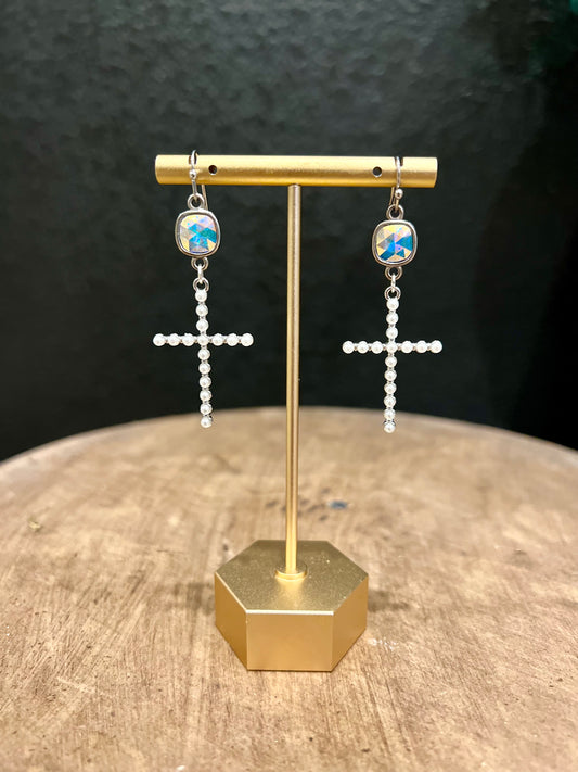 Pearl Cross Diamond Drop Earring