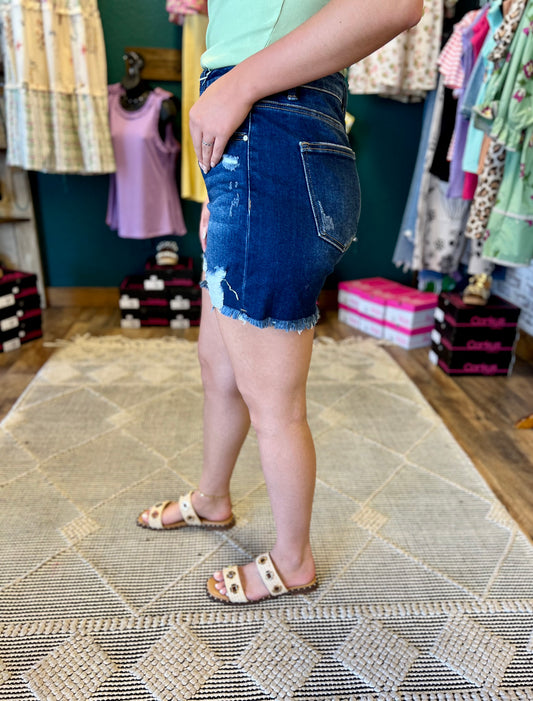 Risen Distressed Mid Thigh Short