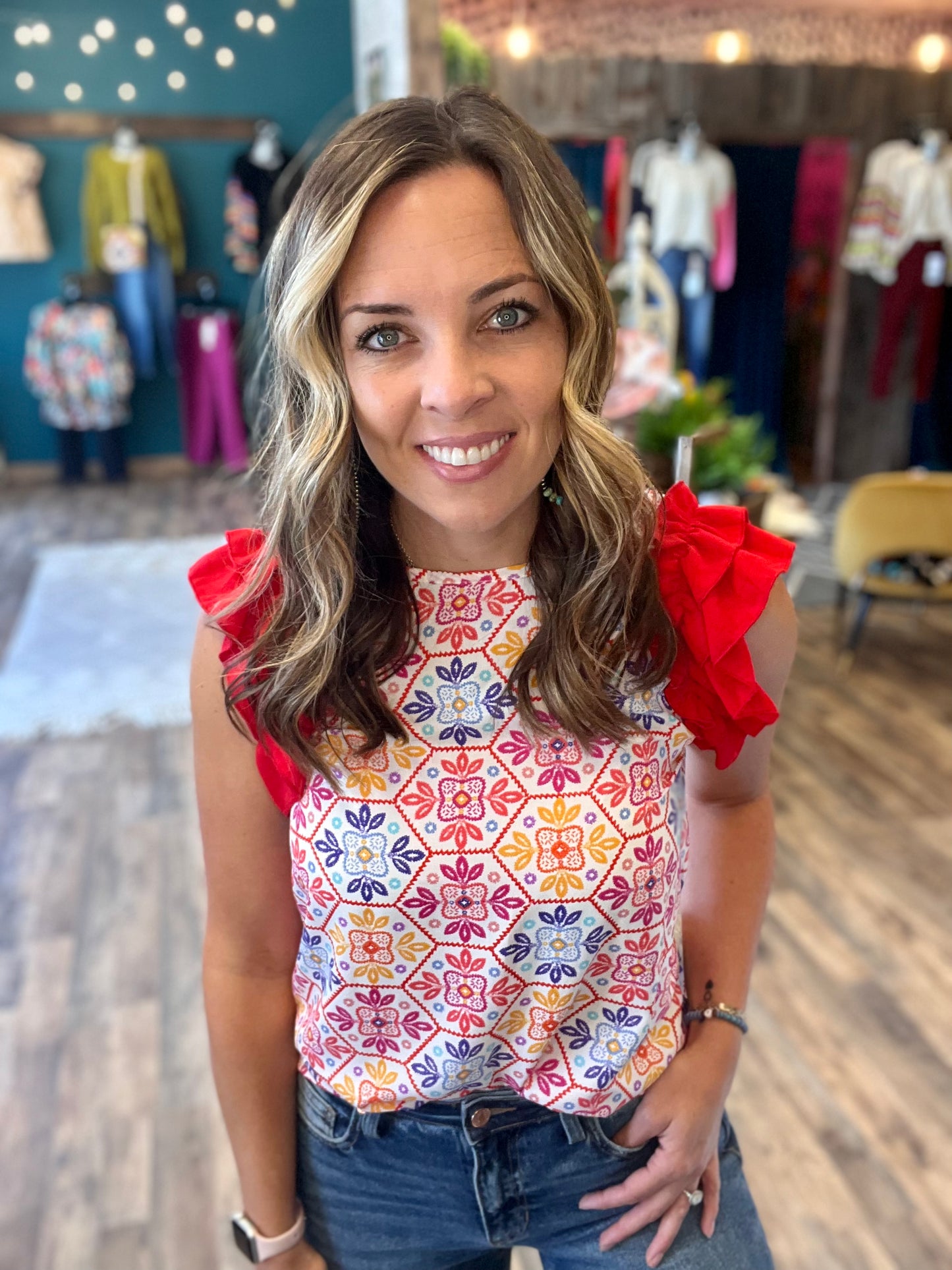 Red Ruffle Top