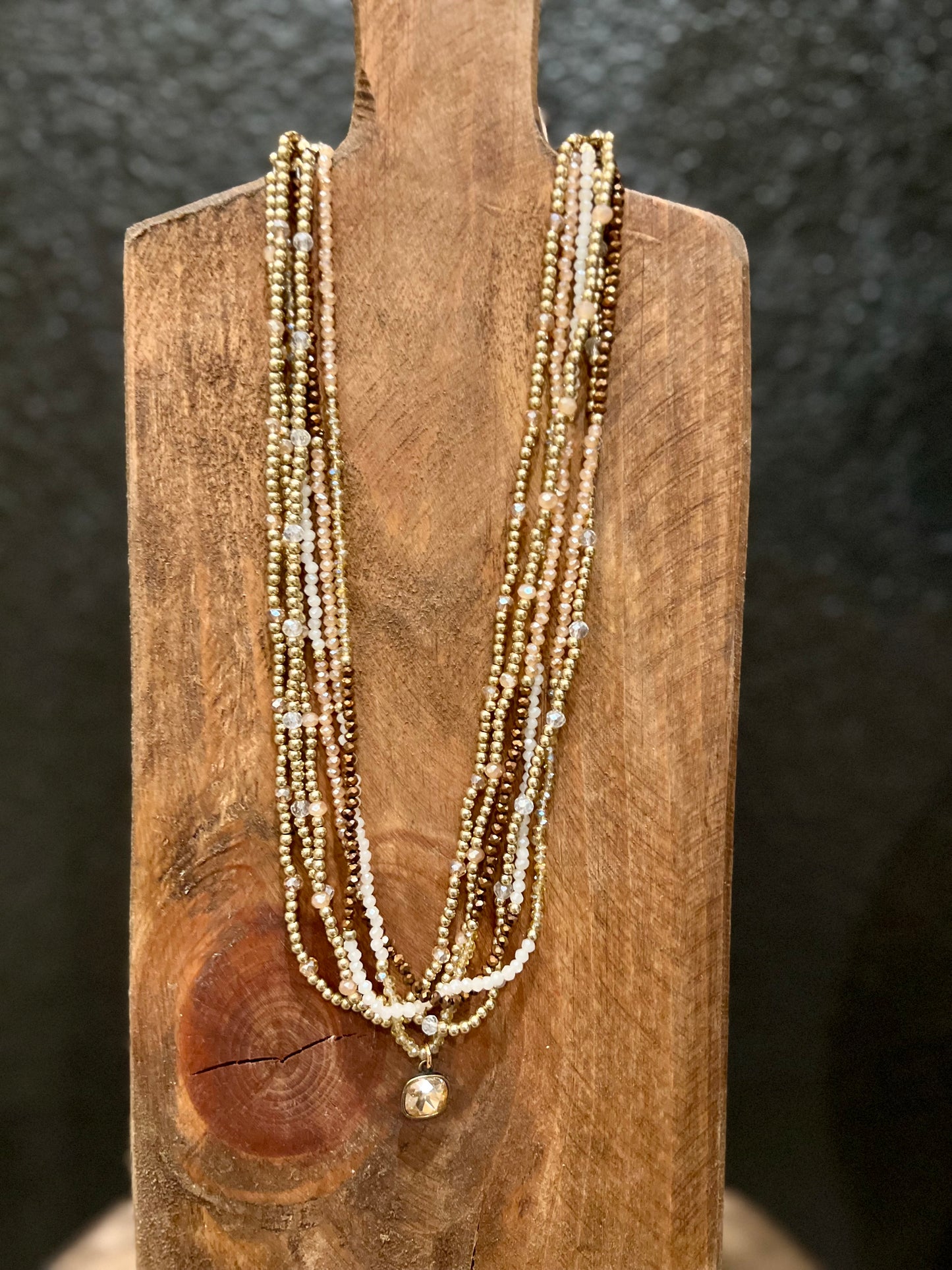 Bronze Multi Strand Beaded Necklace
