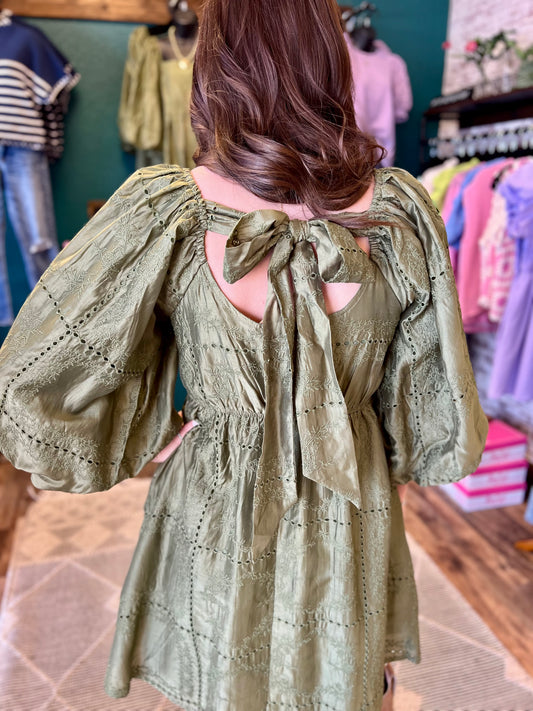 Olive Bubble Sleeve Dress