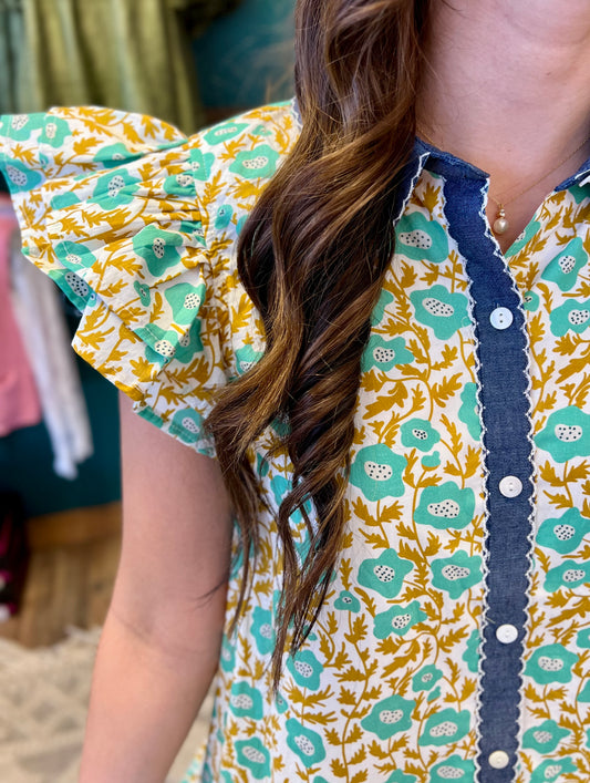 Mint & Mustard Floral Dress