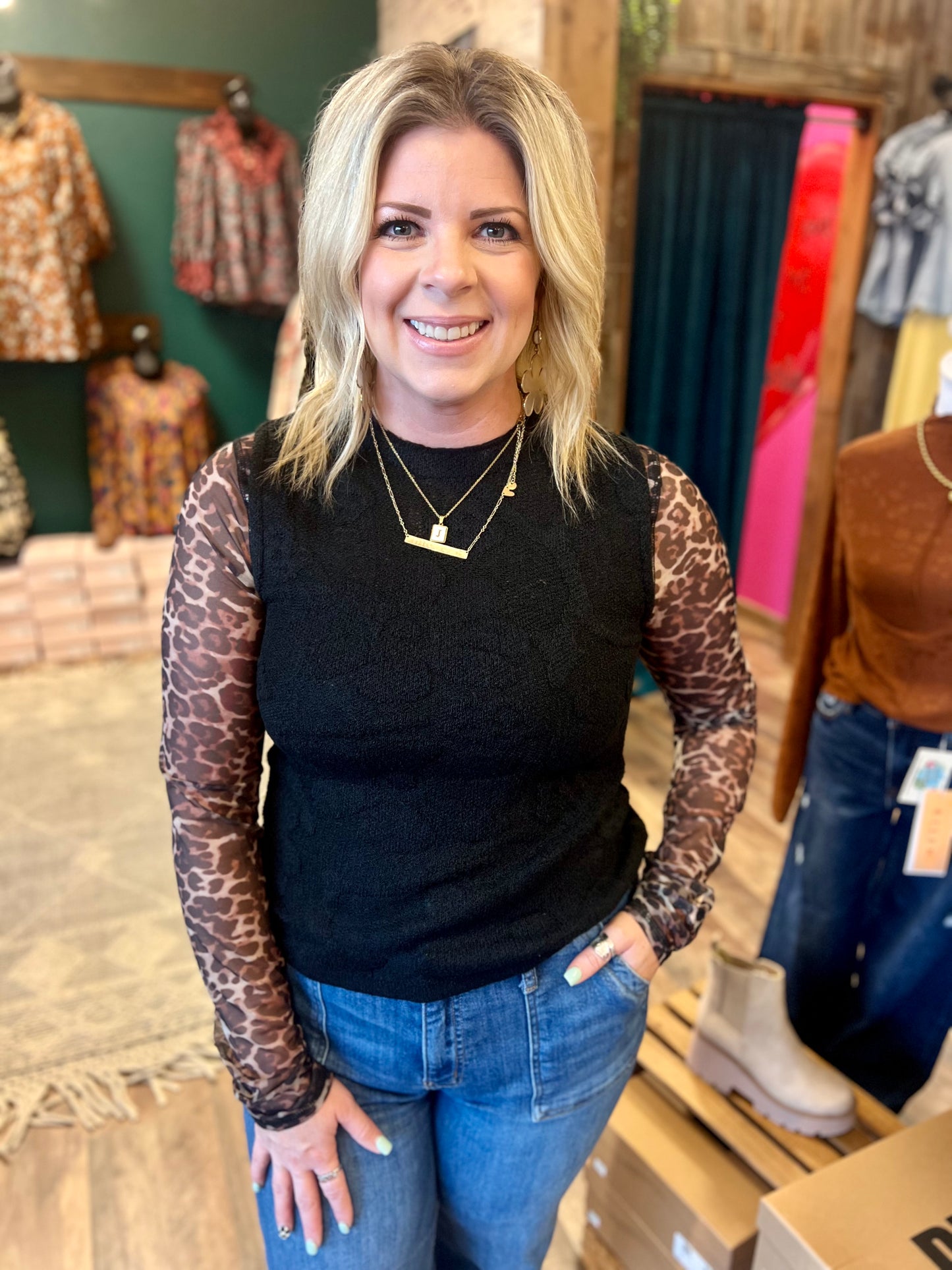 Black Floral Textured Sheer Tank