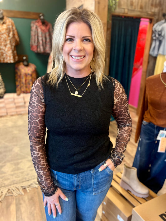 Black Floral Textured Sheer Tank