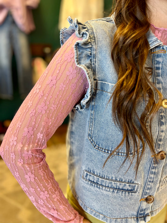 Candy Pink Floral Lace Top