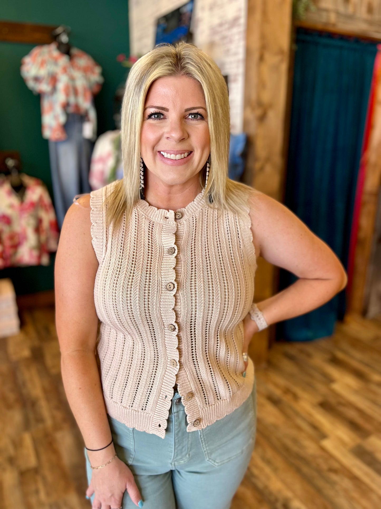 Scalloped Hem Button Down Vest