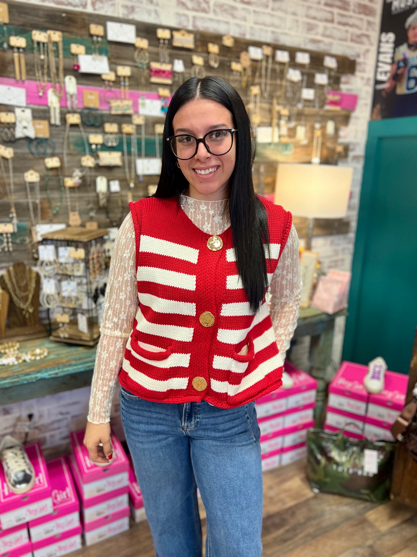 Red & White Stripe Sweater Top