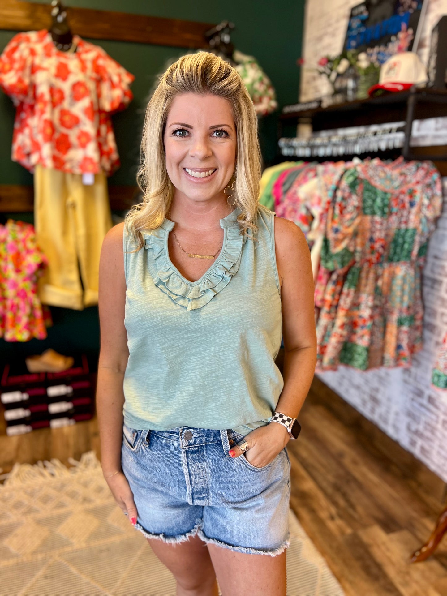 Sage Split VNeck Top