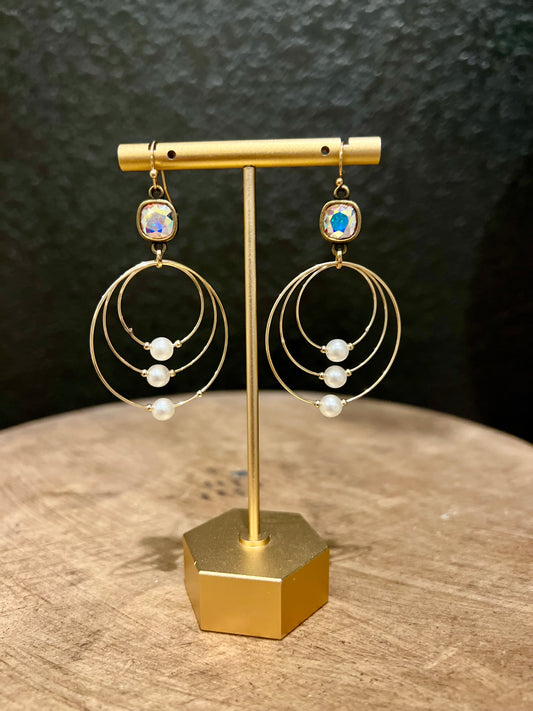 Triple Hoop Pearl Earring