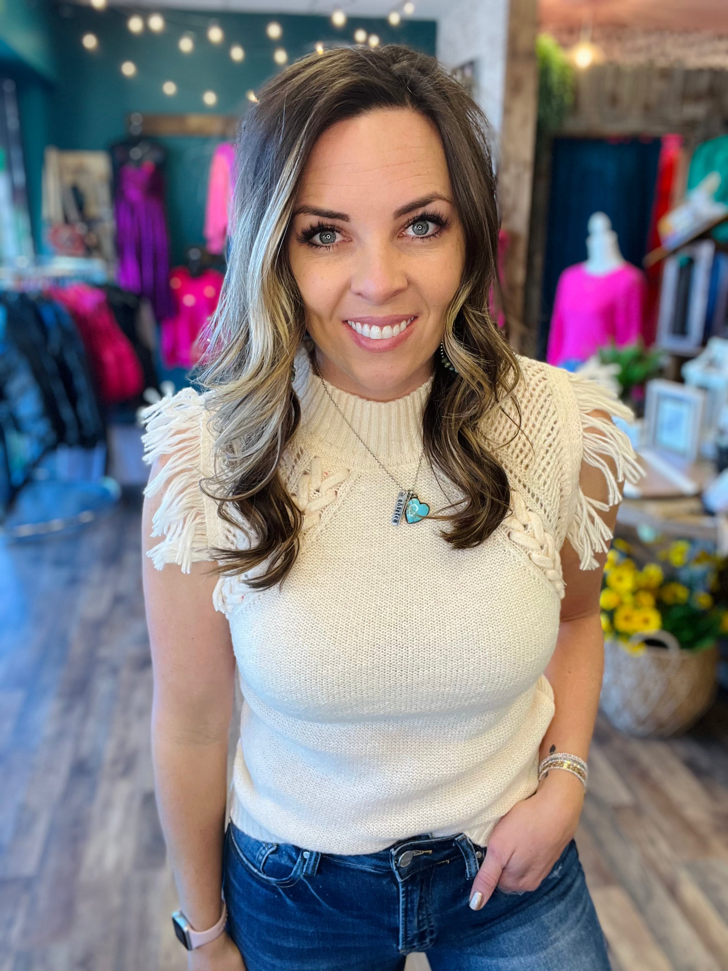 Tassel Trim Sweater Vest Sweet Darlin' Boutique