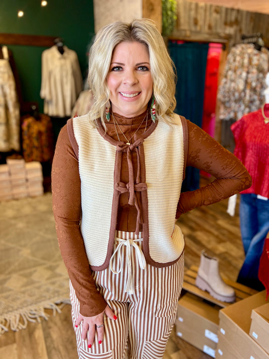 Cream & Brown Tie Vest