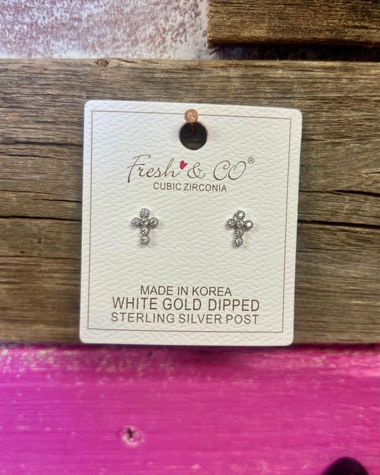 Silver Bubble Cross Stud