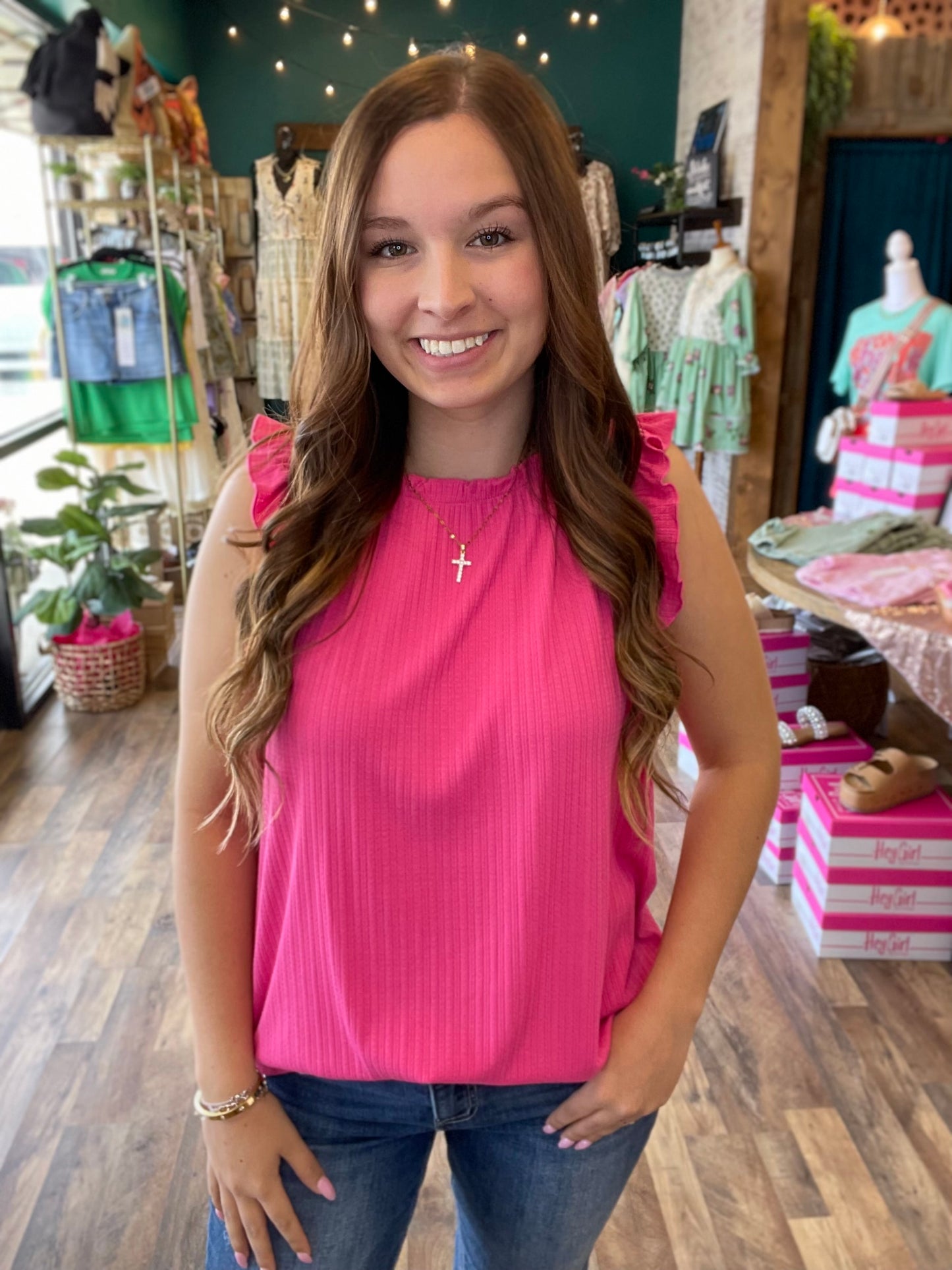 Sleeveless Ruffle Neck Top