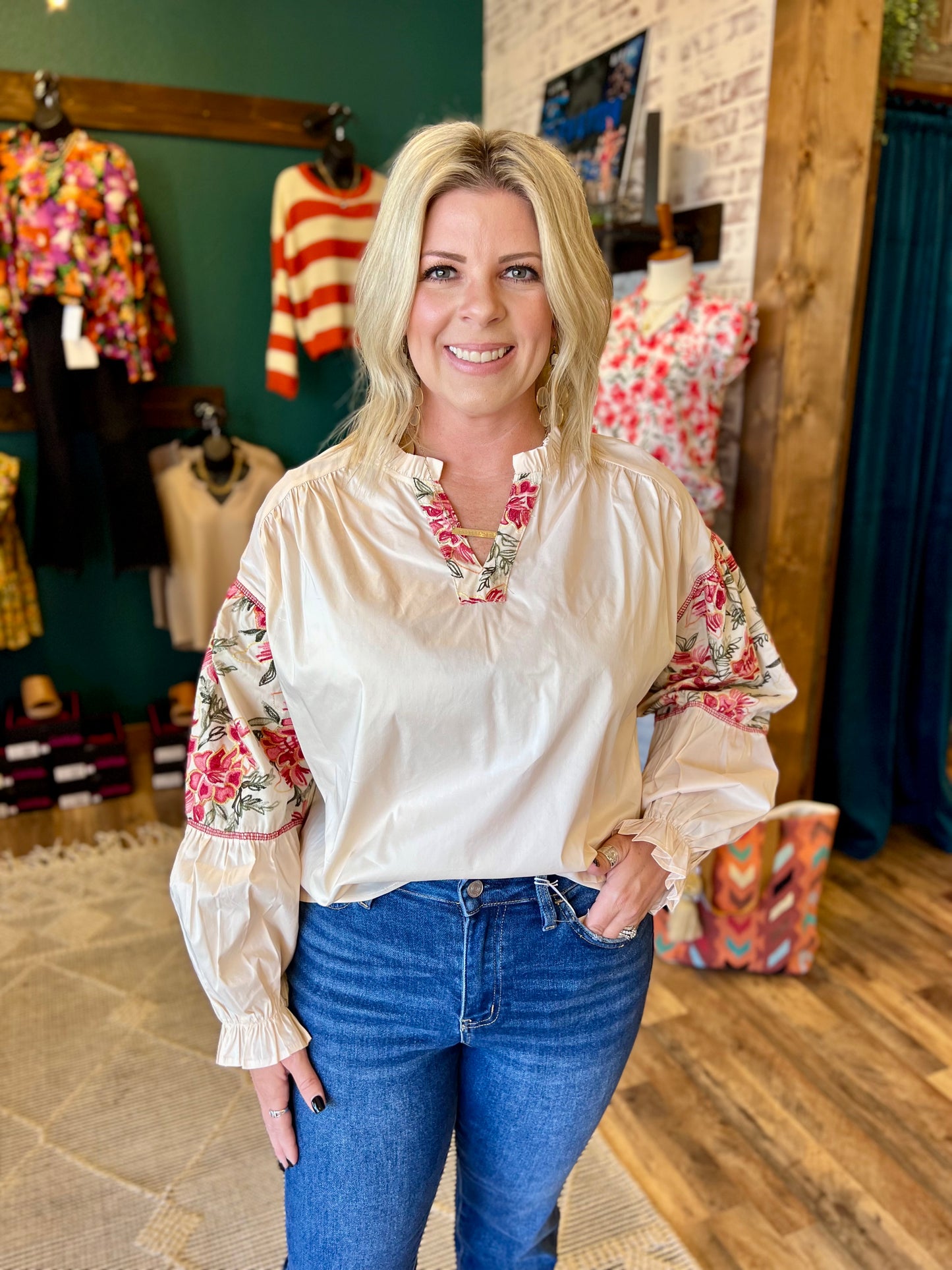 Woven Cream Embroidered Top