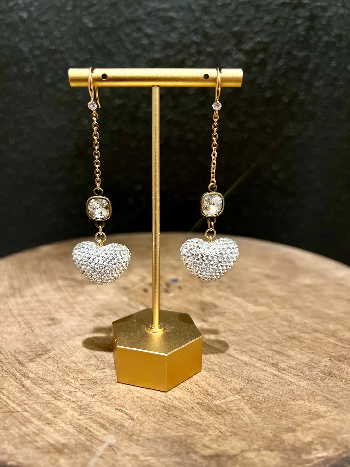 White Rhinestone Beaded Heart Drop Earring