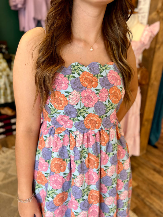 Scalloped Floral Midi Dress