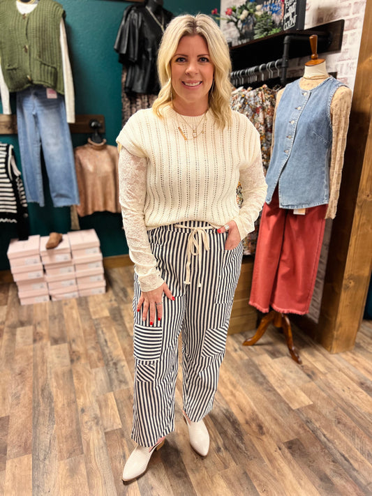 Navy Barrel Patchwork Crop