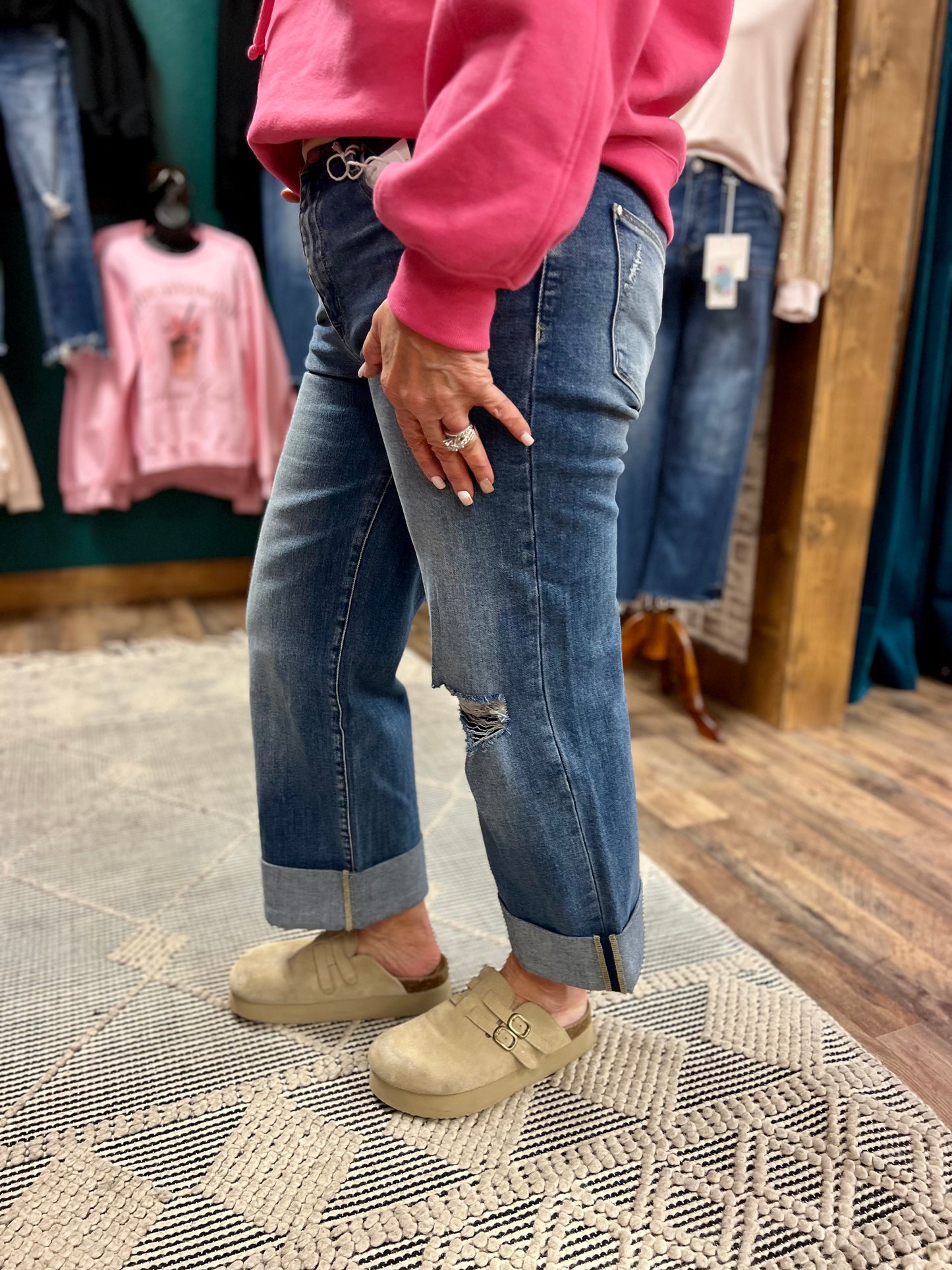 High Rise Loose Straight Cuffed Jean
