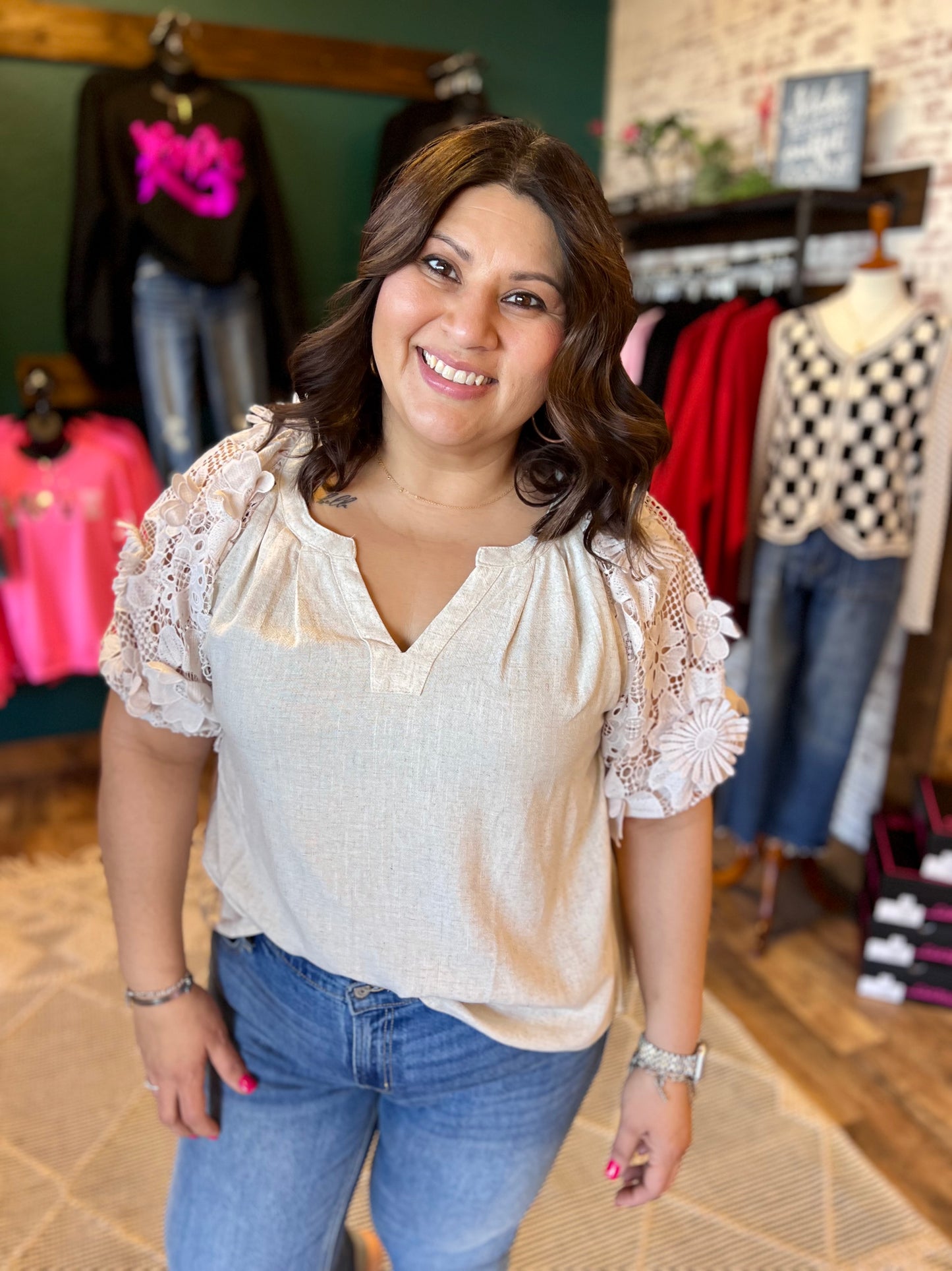 Floral Lace Linen Top