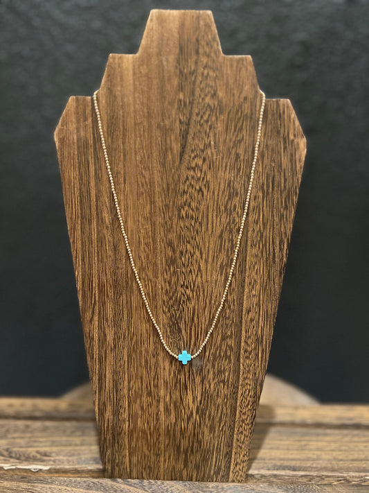 Dainty Turquoise Cross Necklace
