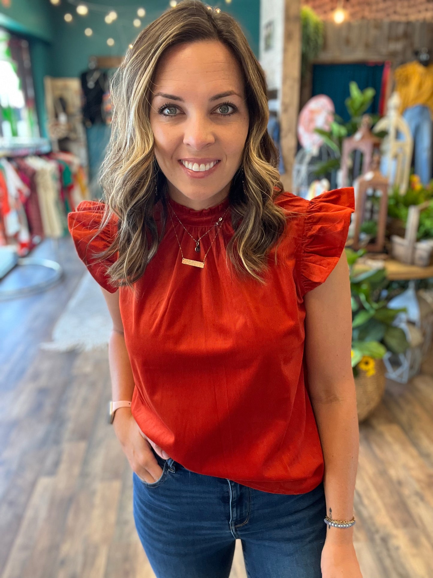 Tie Back Corduroy Top
