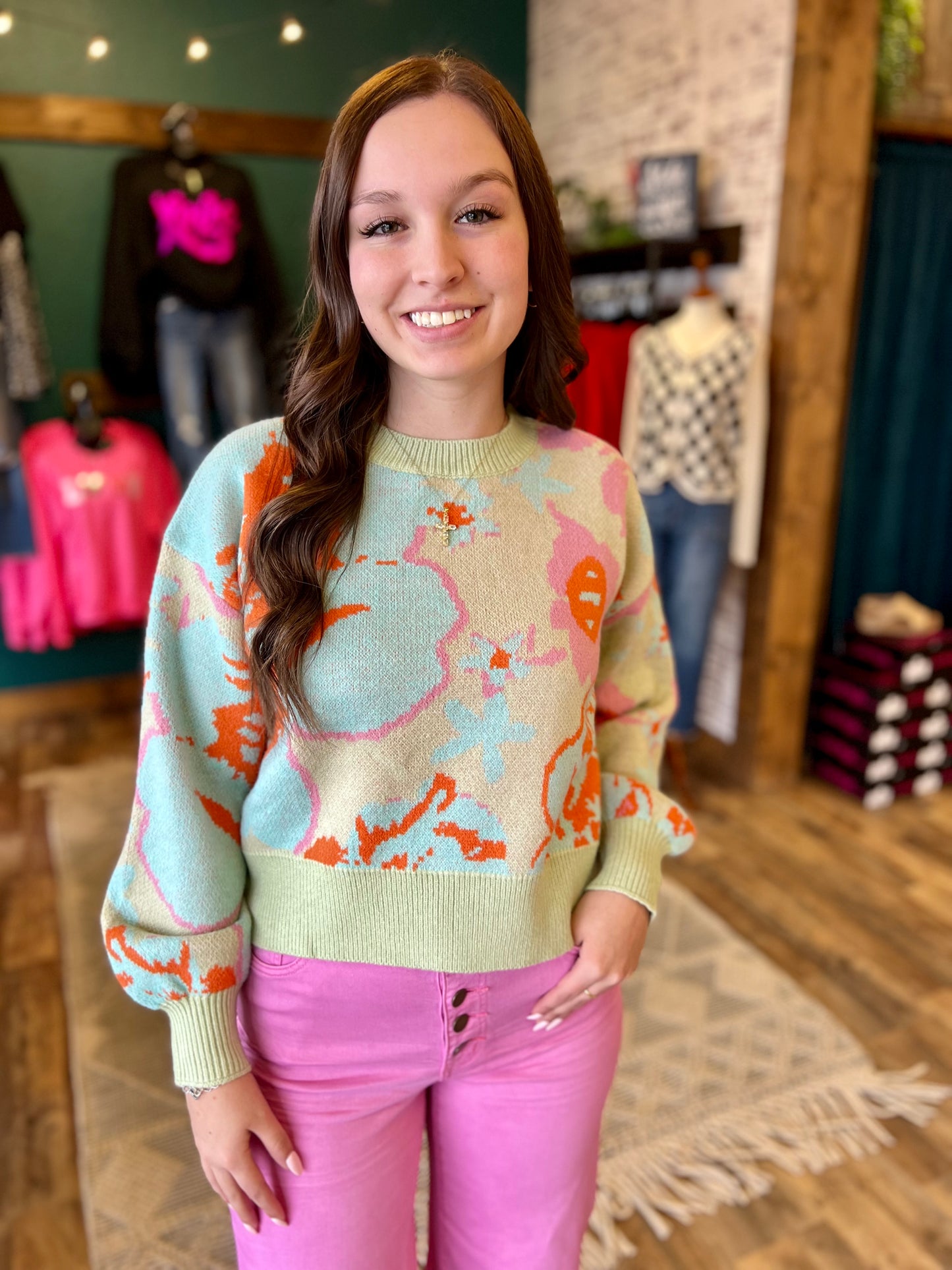 Mint Green Floral Sweater