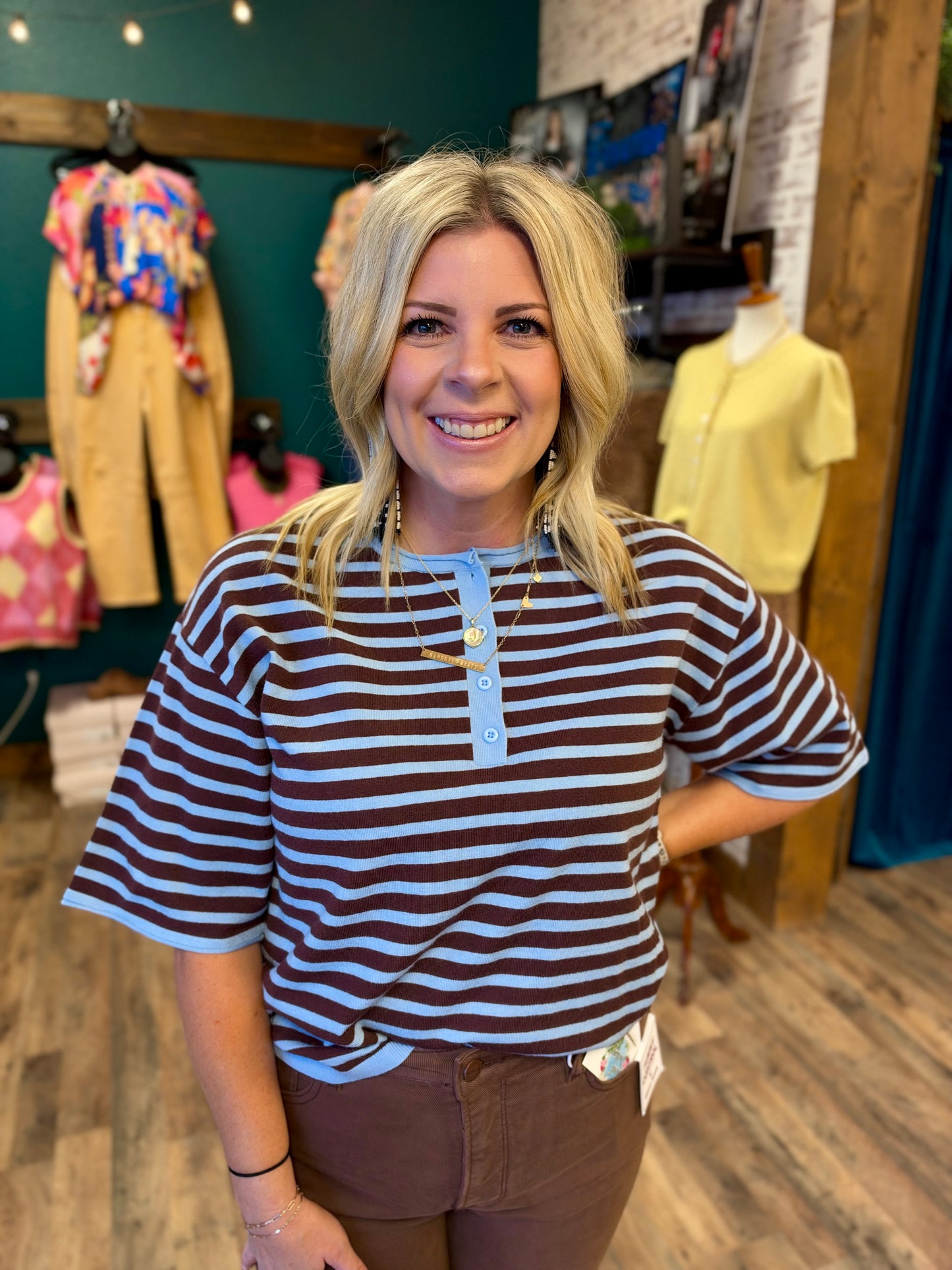 Chocolate & Sky Blue Stripe Sweater