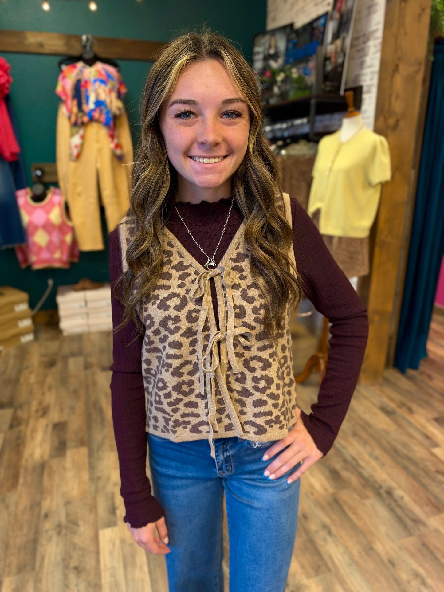 Leopard Front Tie Vest