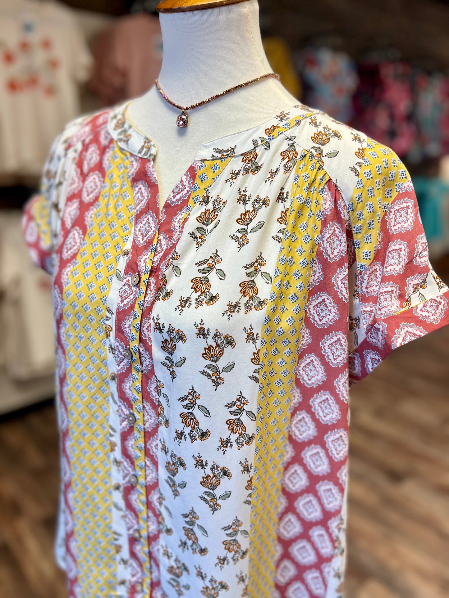 Honey Floral High Low Button Up