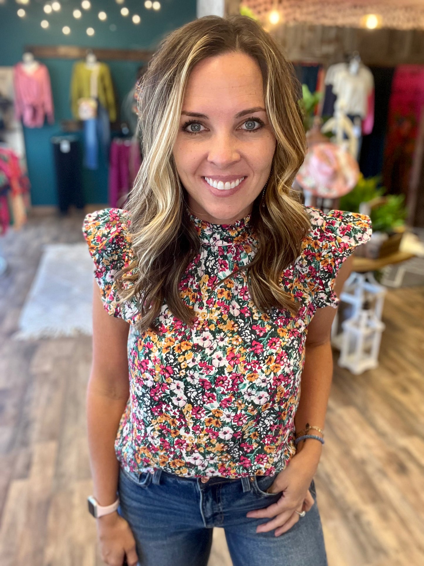 Woven Floral Ruffle Top