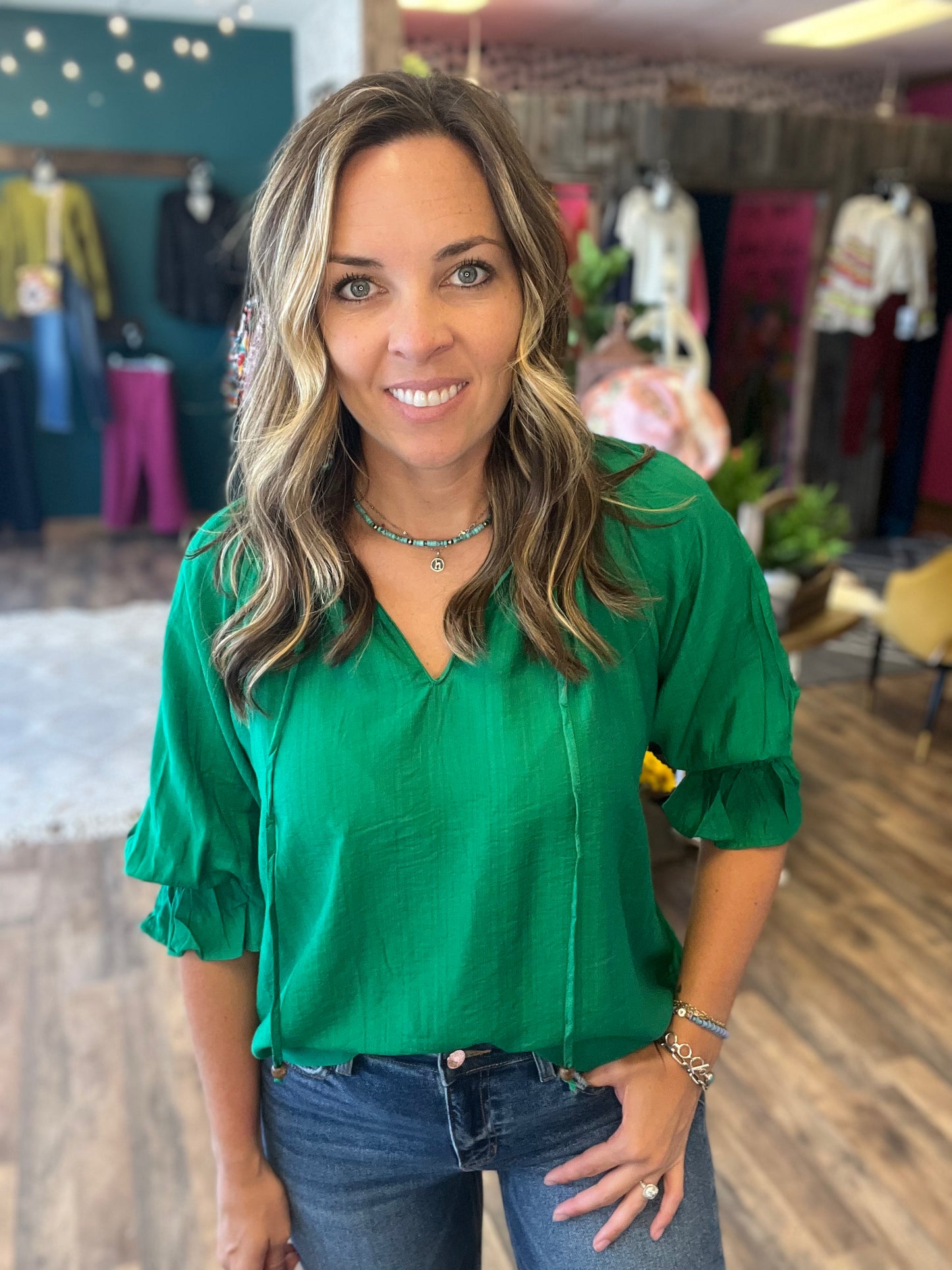 Green Ruffle Tie Top