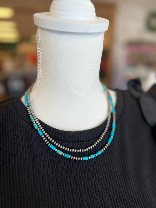 Oblong Turquoise & Navajo Double Necklace