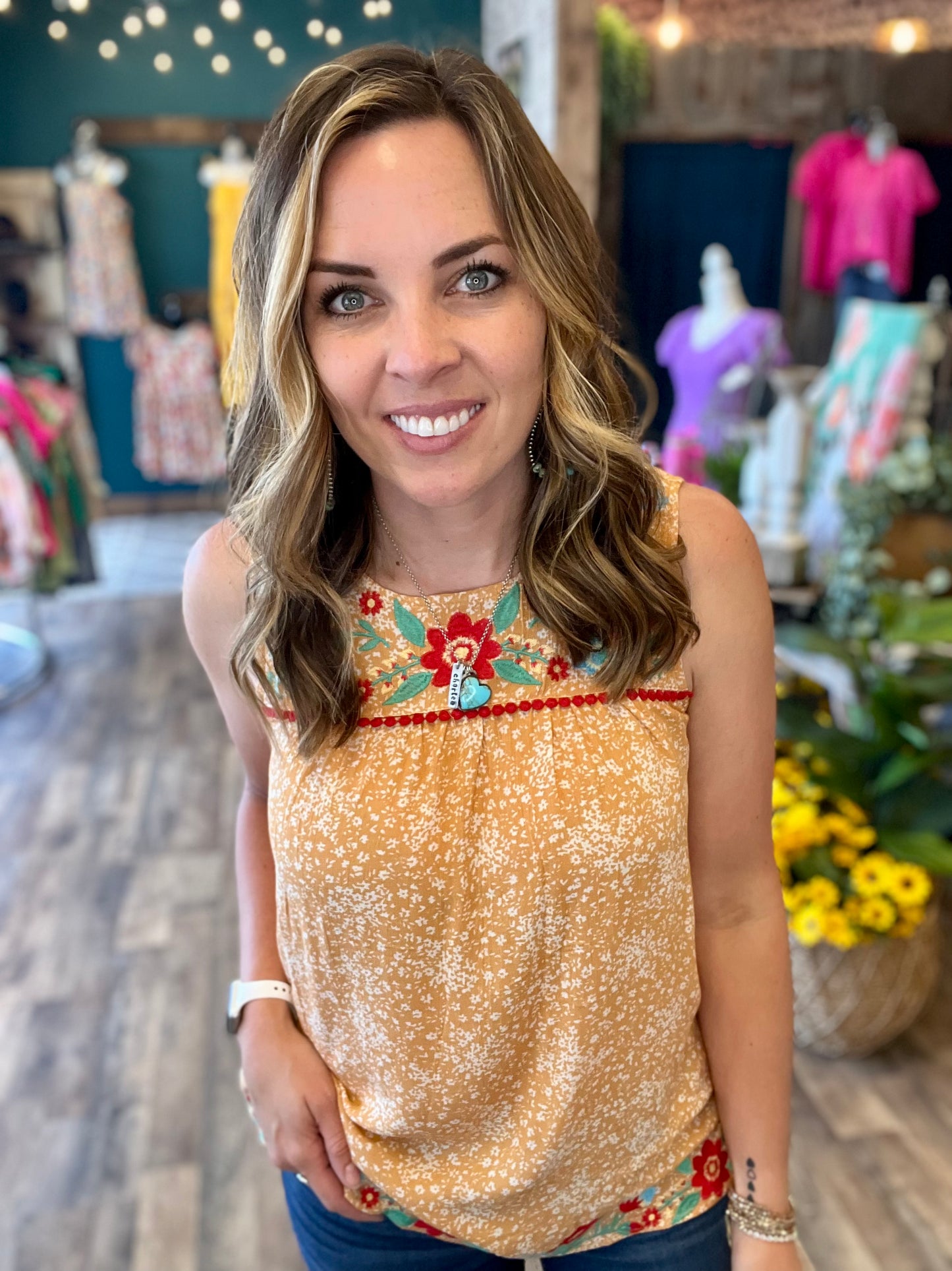 Mustard Embroidered Tank
