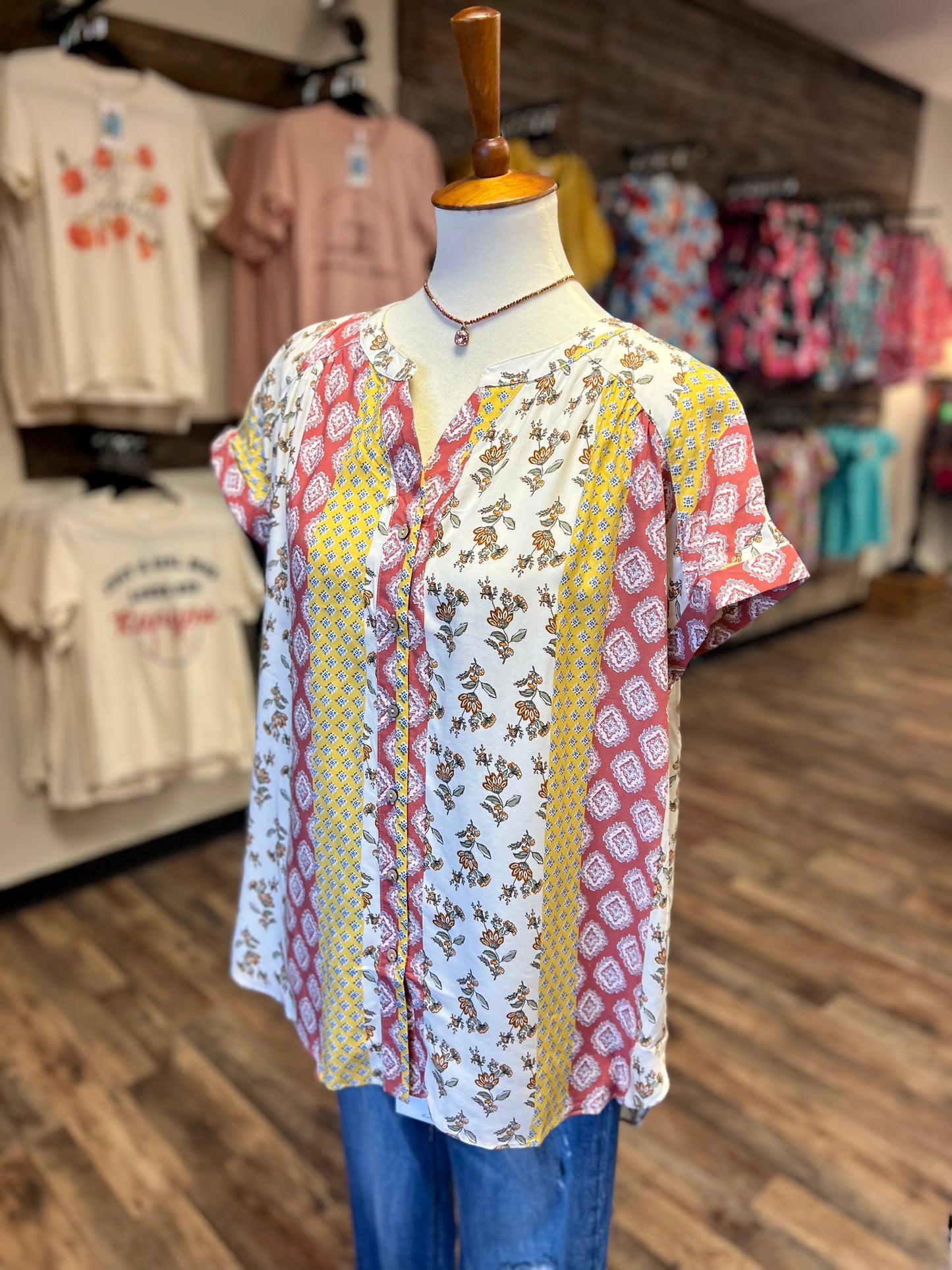 Honey Floral High Low Button Up