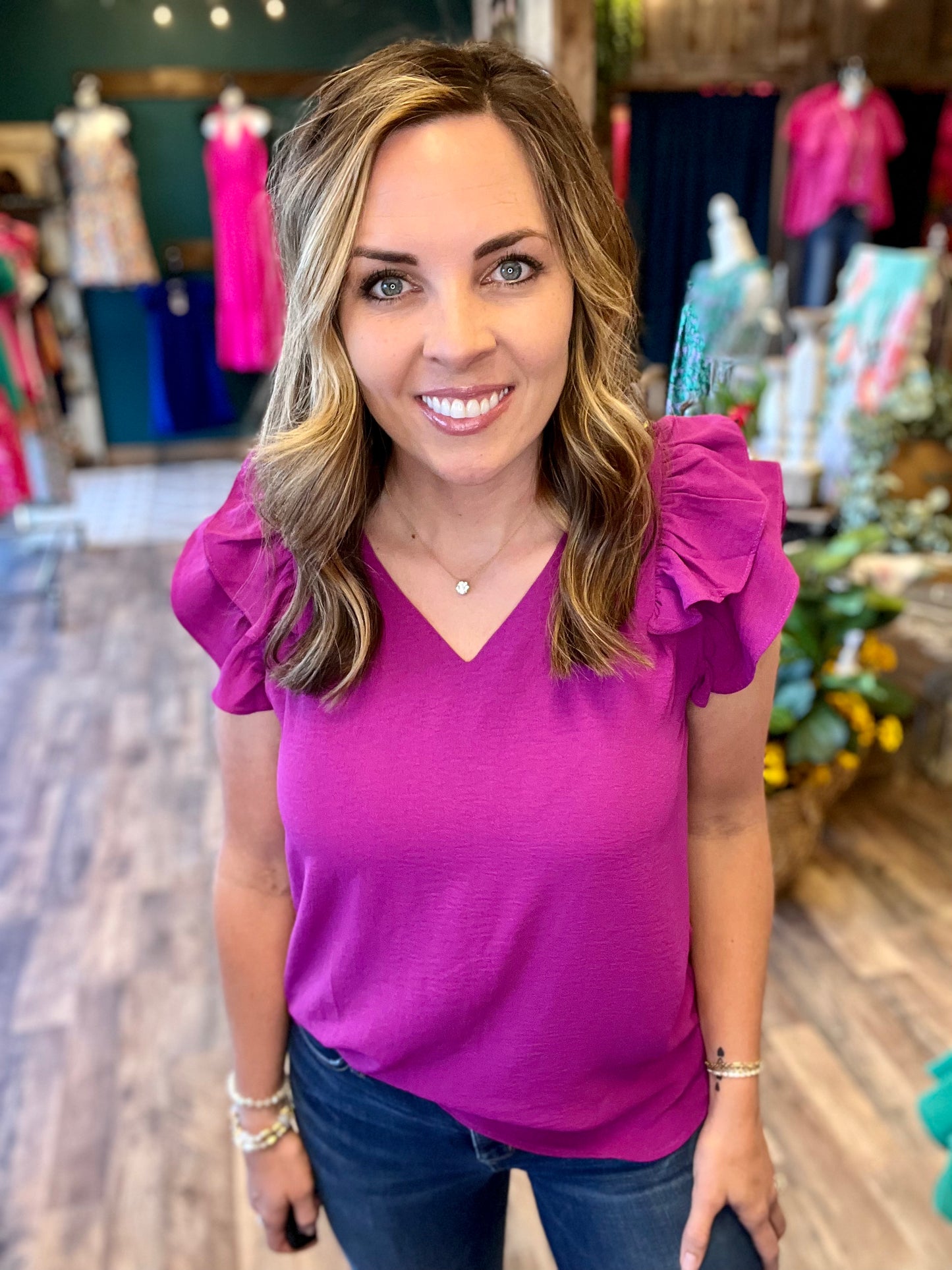 Purple Ruffle Sleeve Top