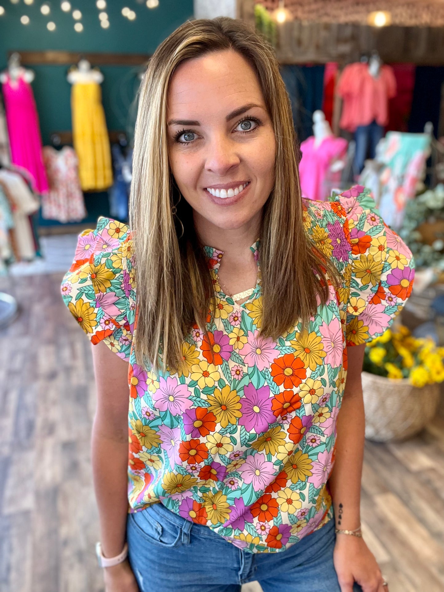 Cream Floral Mix Top