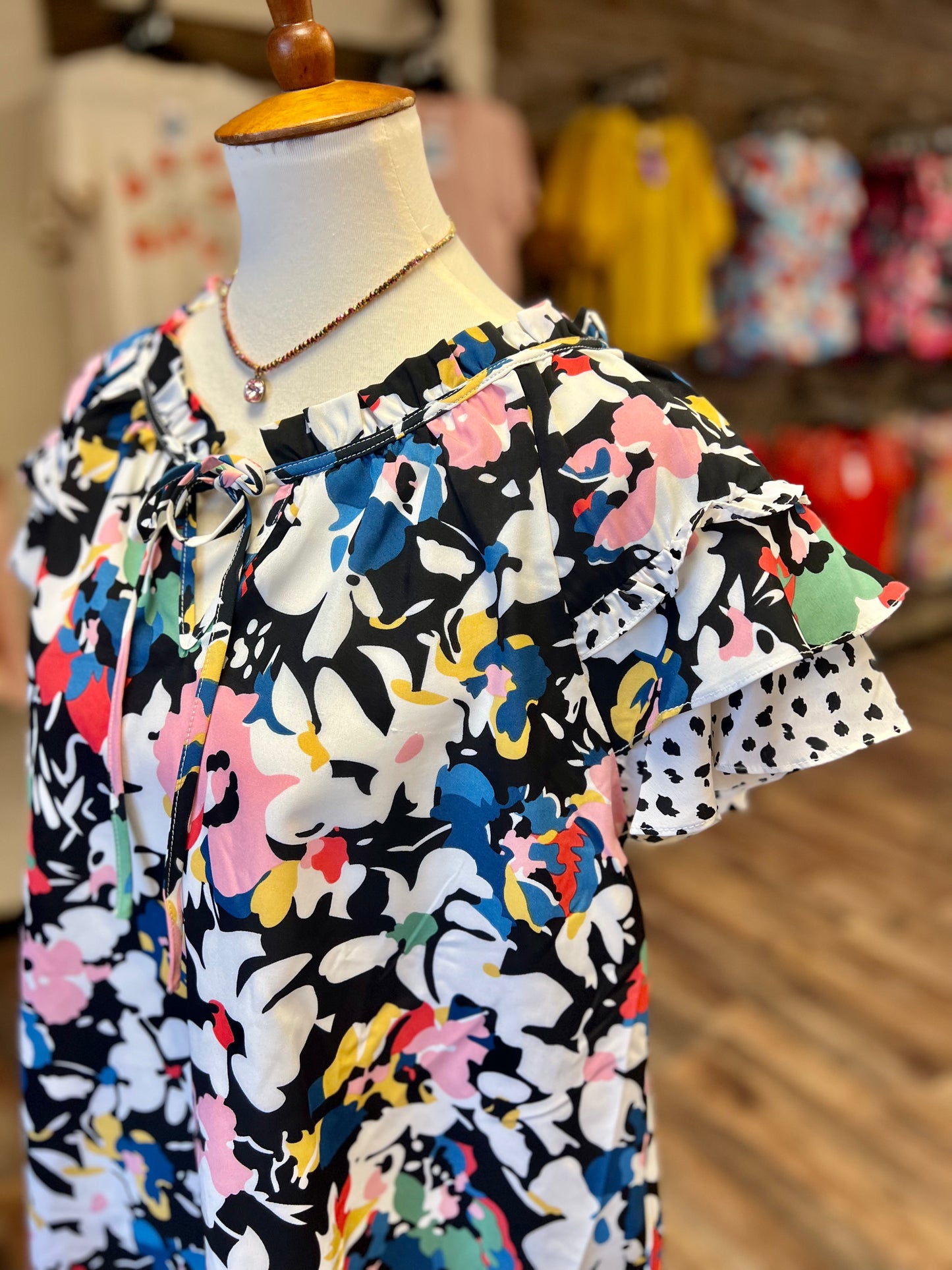 Black Mix Floral Top