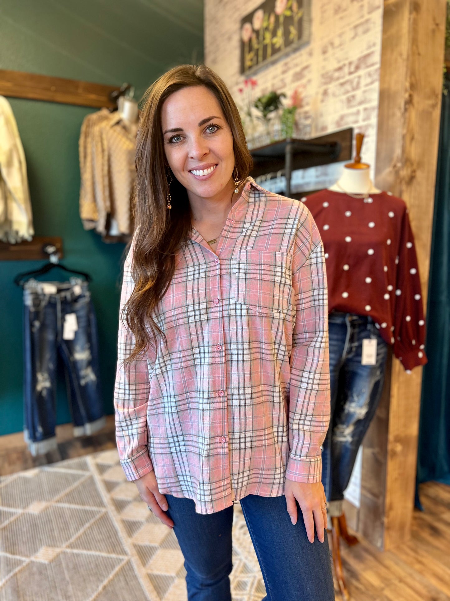 Pink Plaid Button Up