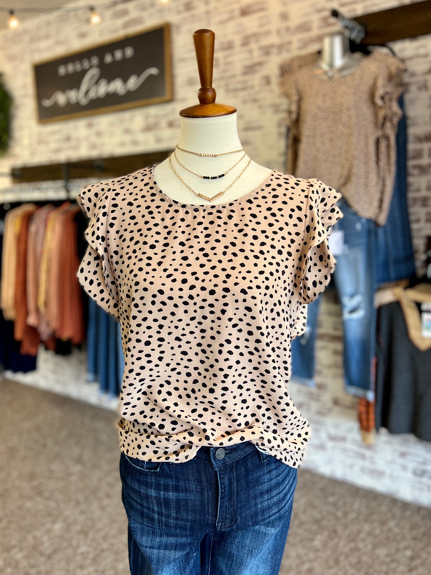 Taupe Leopard Ruffle Top