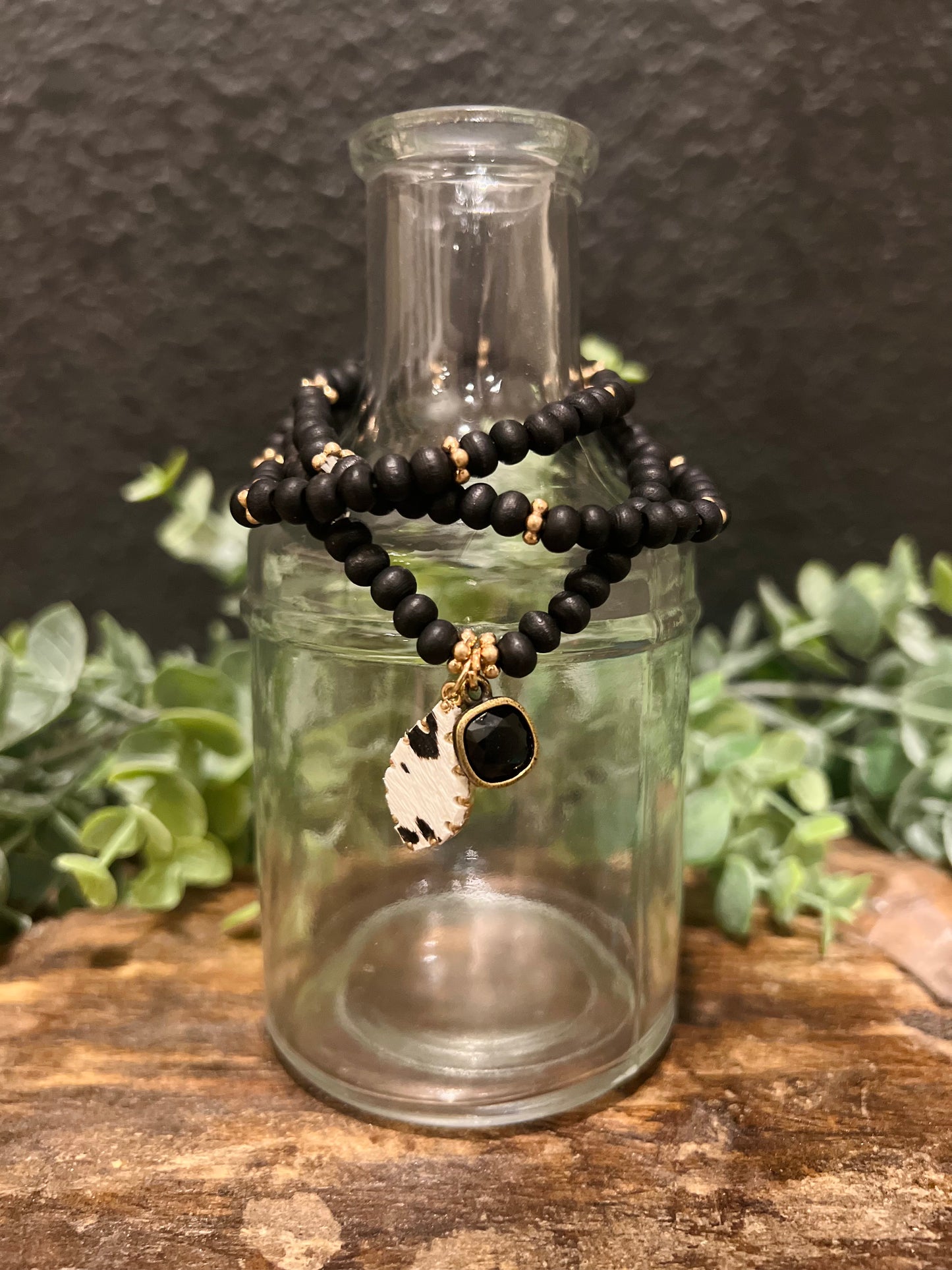 3 Strand Black Bead Bracelet Set