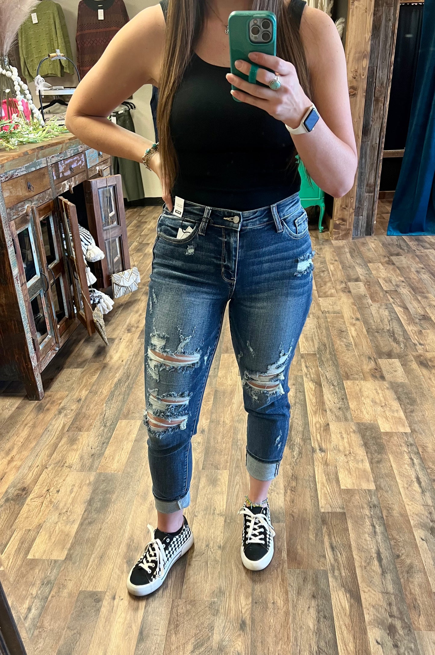 Judy Blue Mid Rise Dark Distress Jean