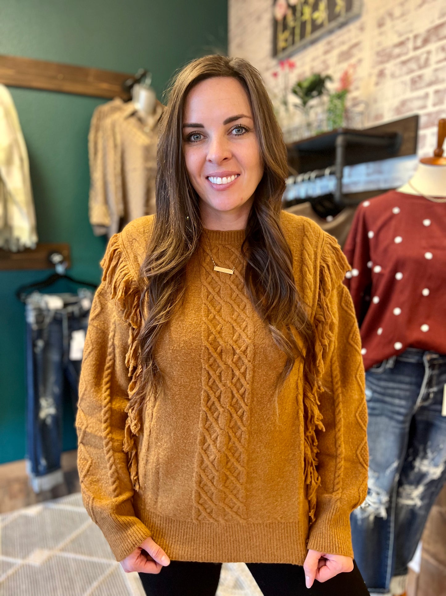 Camel Fringe Sweater