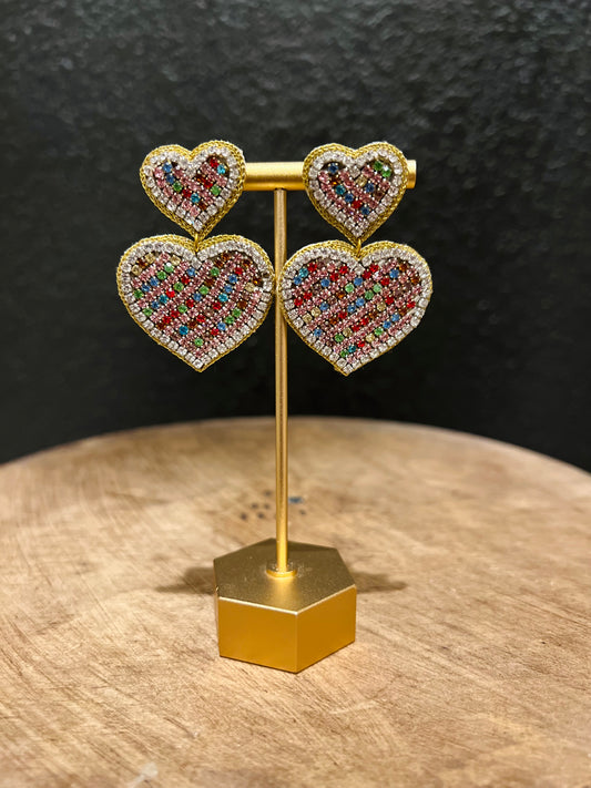 Double Beaded Heart Earring