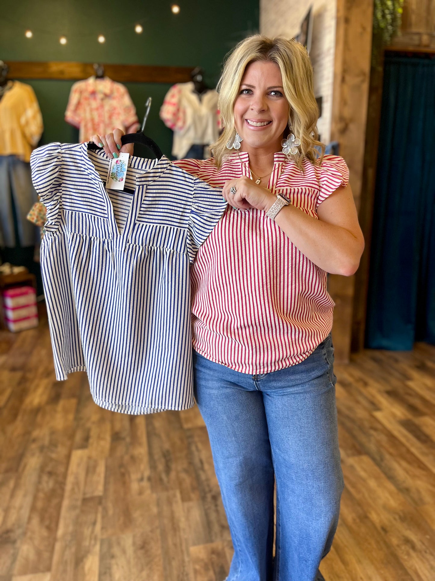Striped Ruffle Sleeve Top