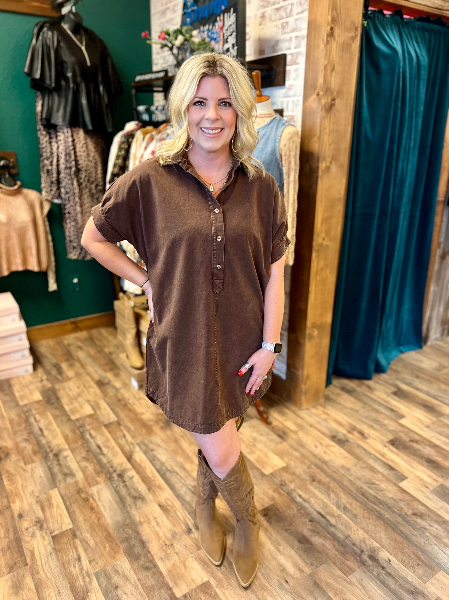 Mineral Wash Chocolate Dress